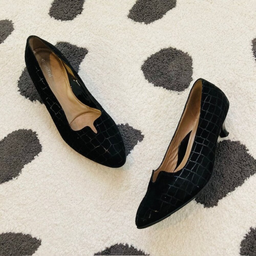 Beautifeel $315 Womens 41 US 10-10.5 Mystique Black Croc Print Kitten Heel Pumps - Picture 2 of 12